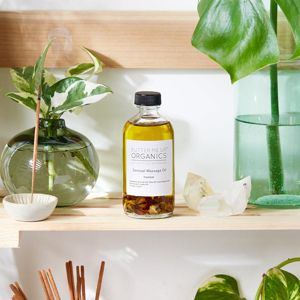 Butter Me Up Organics organic sensual massage oil bottle with rose and avocado oils