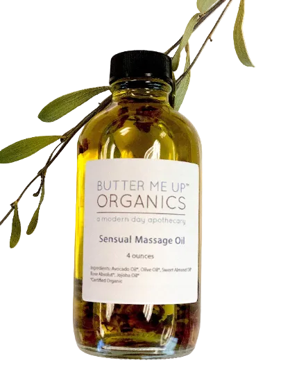 Certified organic sensual massage oil with Rose Absolut and Sweet Almond oil by Butter Me Up Organics
