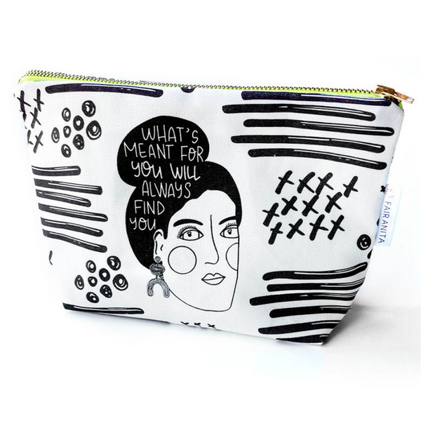 Serendipity feminist cosmetic bag with original Artifacts of Joy artwork, fair trade by Fair Anita