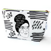 Close-up of Serendipity fair trade cosmetic bag showing feminist artwork detail by Artifacts of Joy