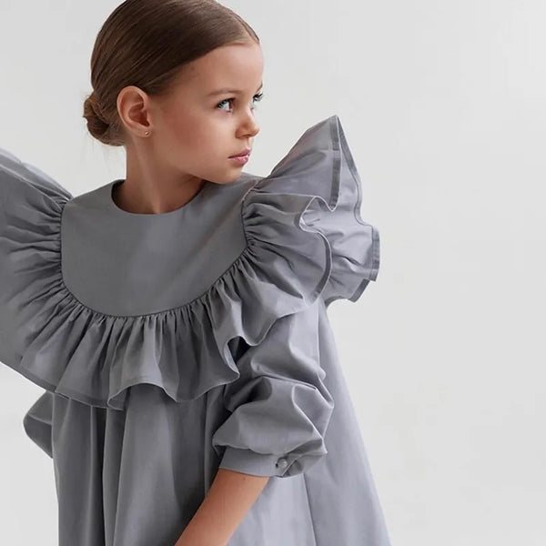 Flying Sleeve Ruffle Dress in organic cotton by Ryan and Remi