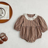 Lace Collar Checkered Romper laid flat showing full design