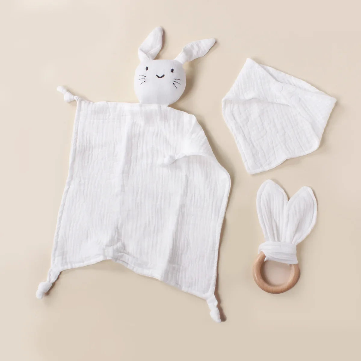 Muslin Wooden Ring Teething Set - Organic Cotton Baby Toy