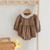 Lace Collar Checkered Romper for babies in organic cotton