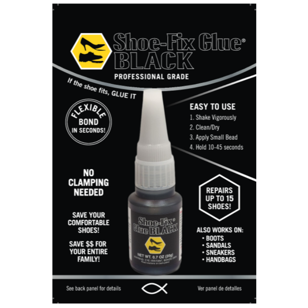 Shoe-Fix Glue BLACK shoe repair adhesive bottle on a white background