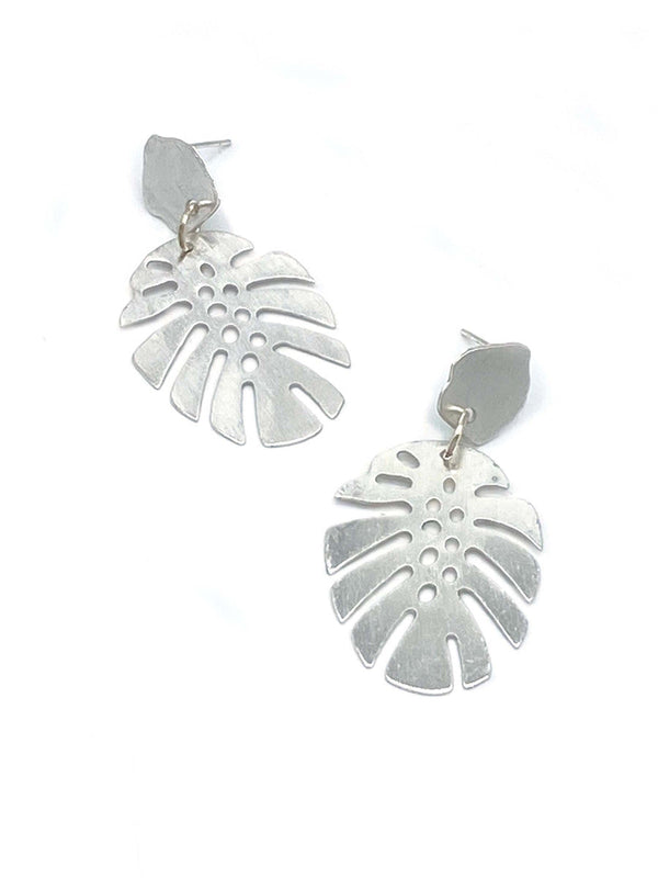 Monstera Leaf Stud Earrings | Handcrafted Recycled Metal