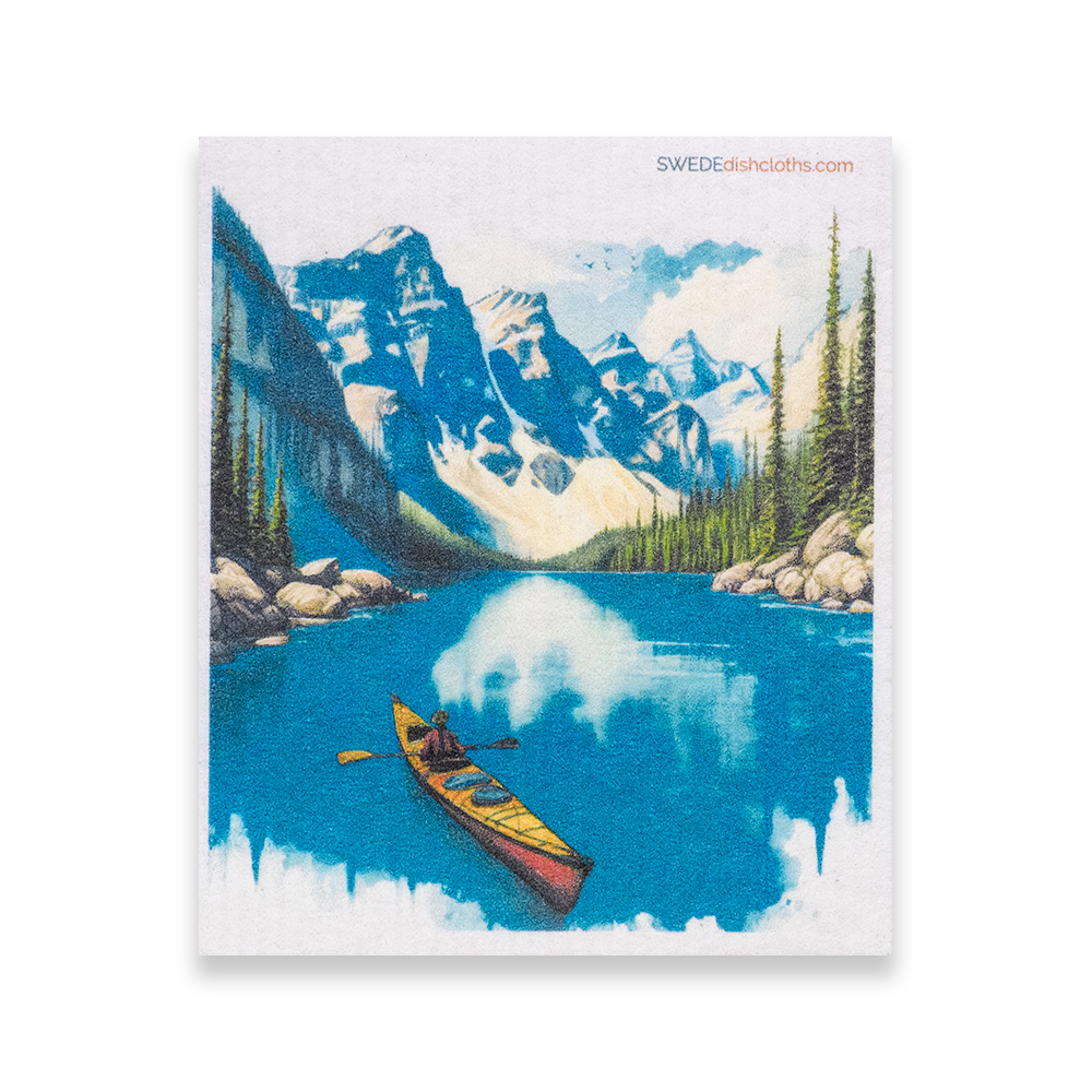 Single Swedish dishcloth from the Mixed Lake Set showing detailed lake pattern and natural texture