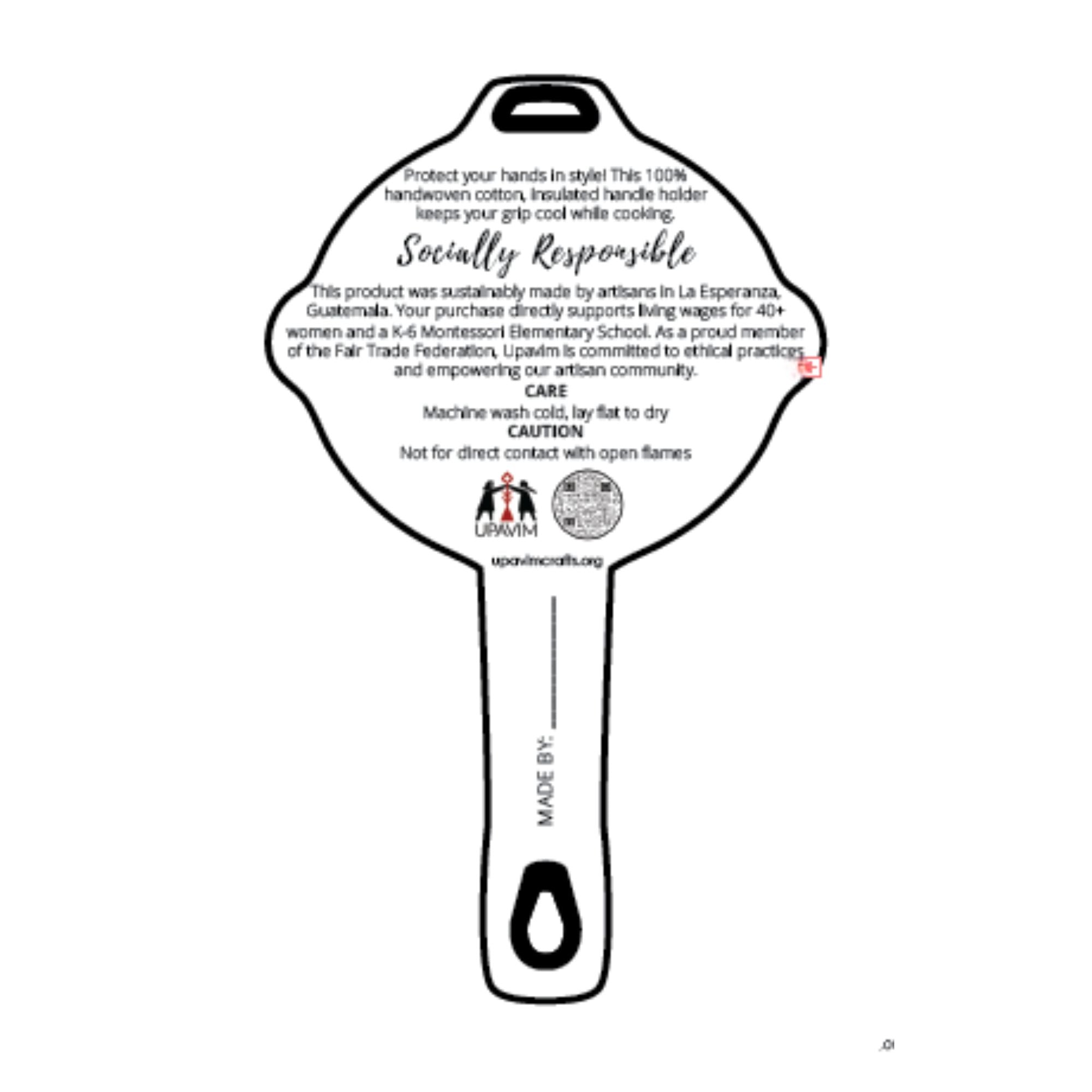 Back of the product tag for the Skillet Handle Holder
