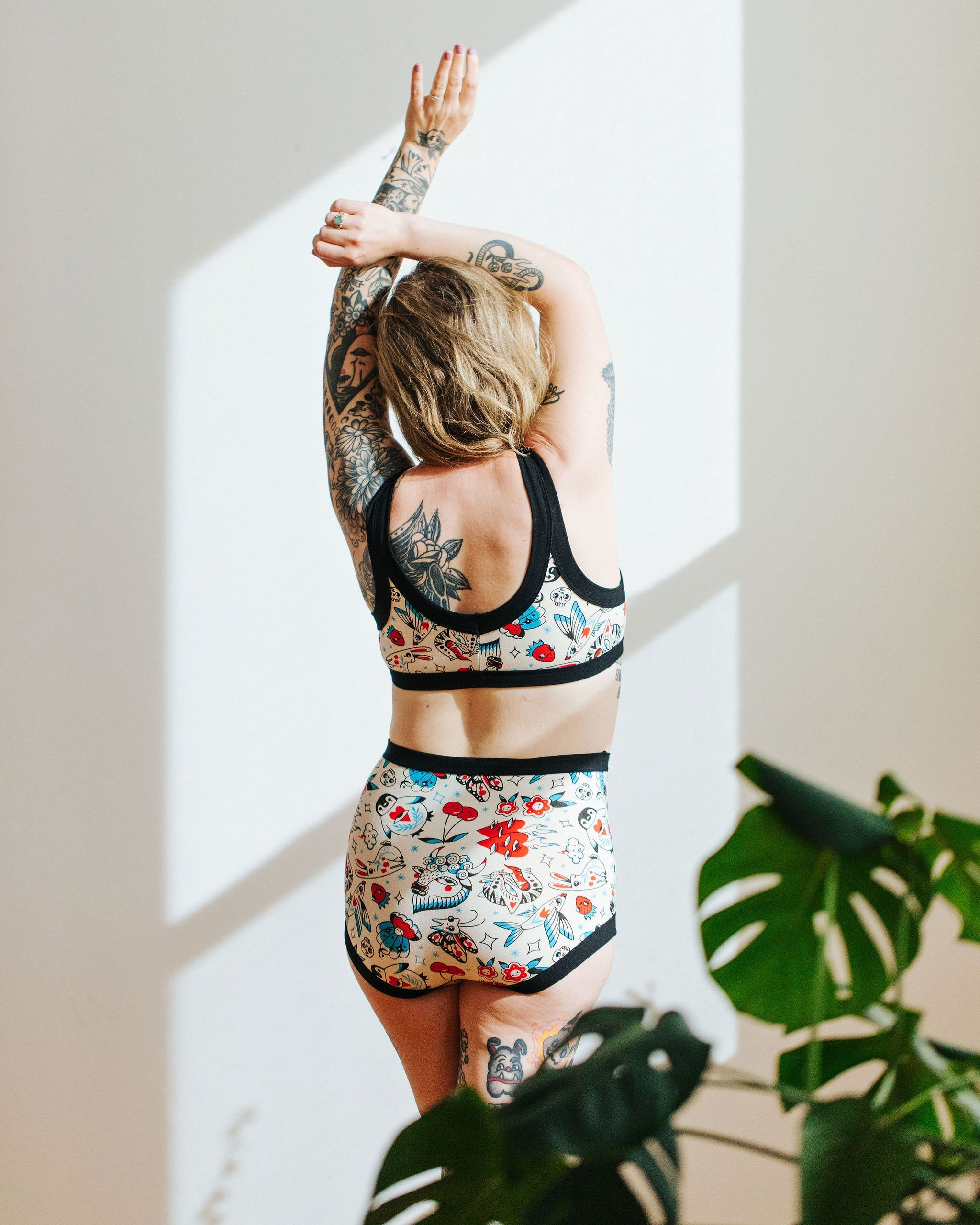 Back view of Sky Rise Inked Up underwear with original artwork by Oregon tattoo artist Connie Gabbert
