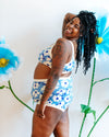 Close-up of Moody Blooms floral print detail on Thunderpants Sky Rise underwear