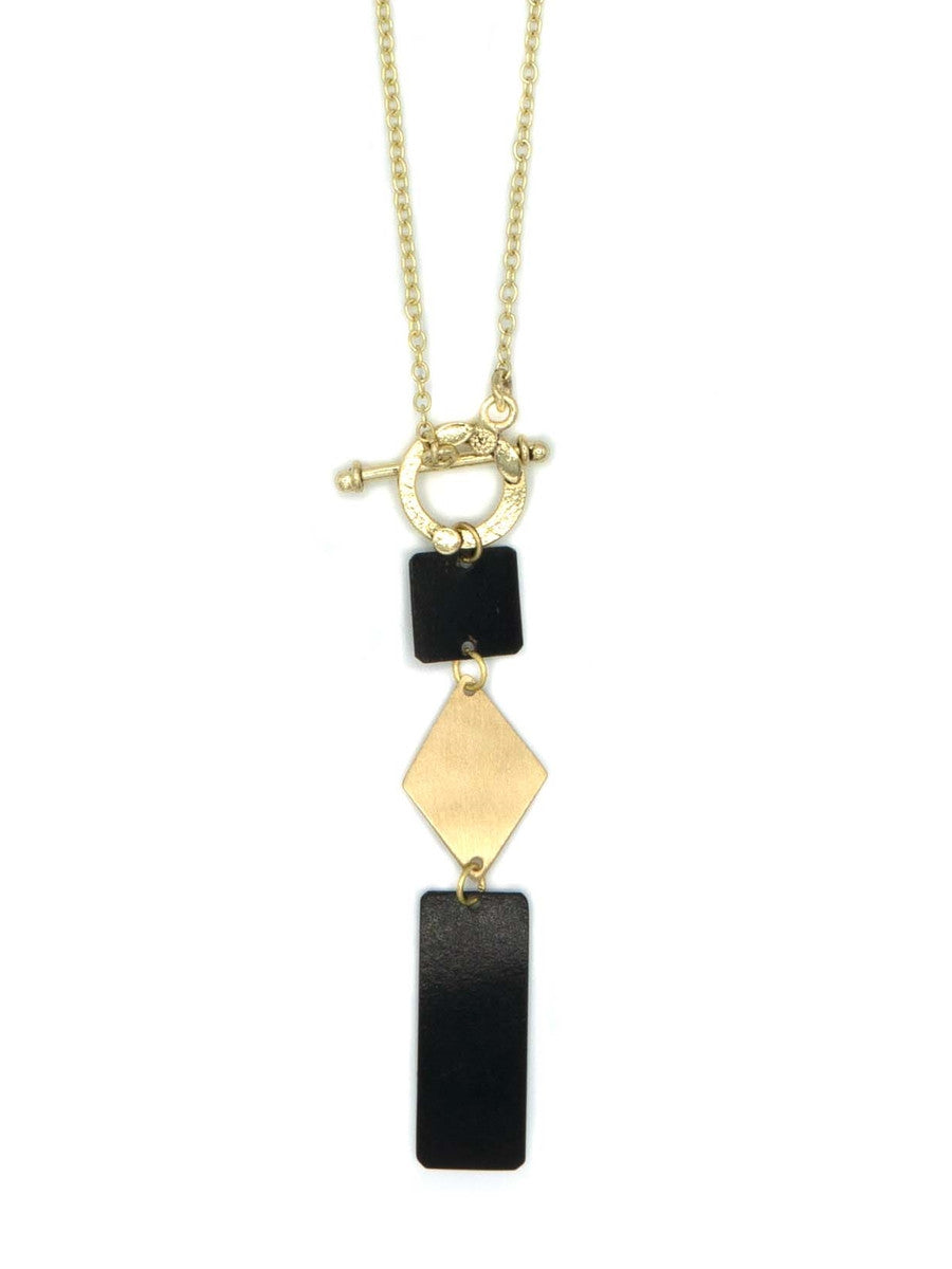Slate and gold geometric dangle necklace by Fair Anita, ethically made in India with brass-plated recycled metal