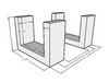 Technical drawing of a fireplace insert with dimensions labeled