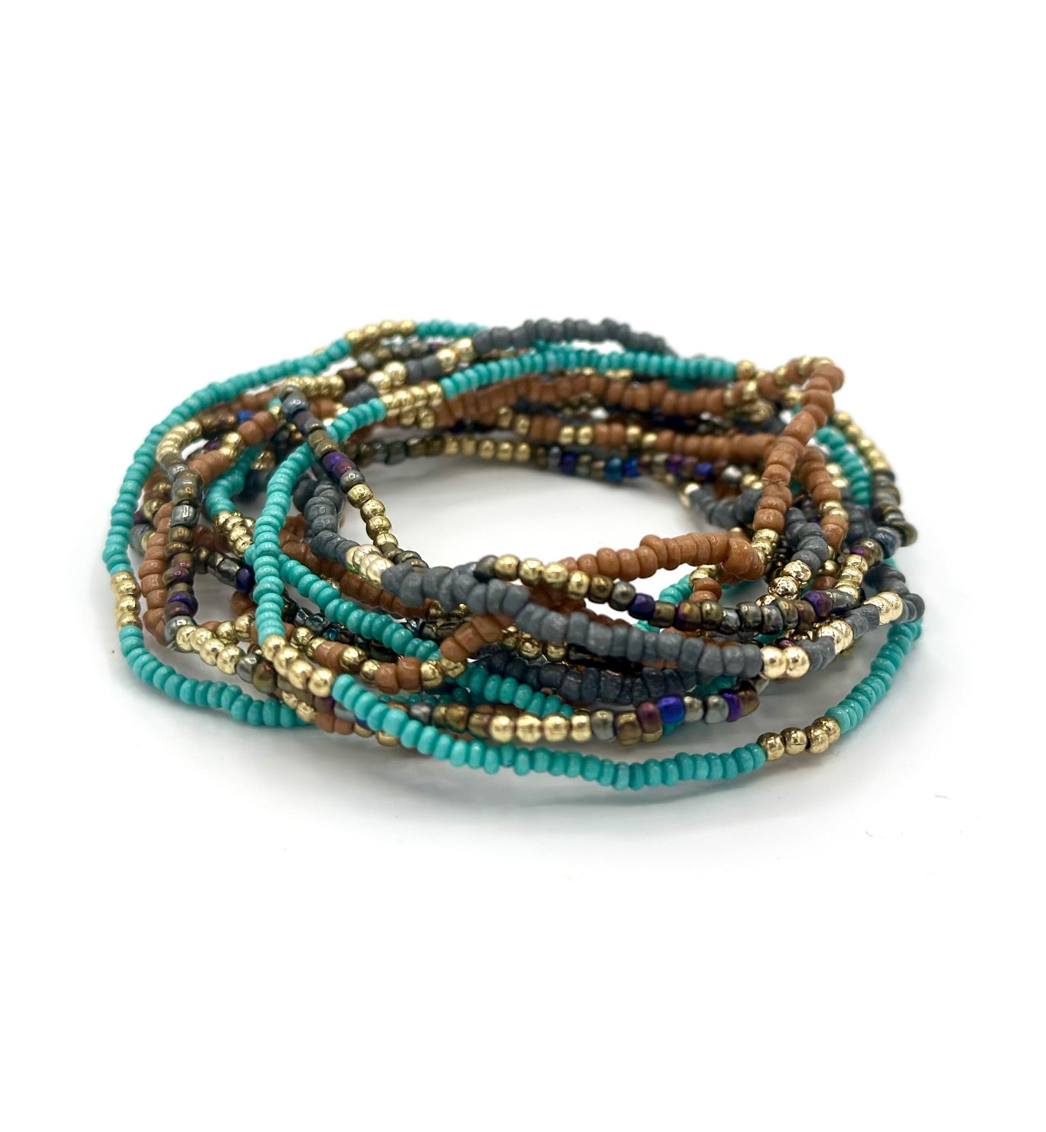 Southwest Flair Elastic Bracelet Set with terracotta and turquoise beads by Fair Anita