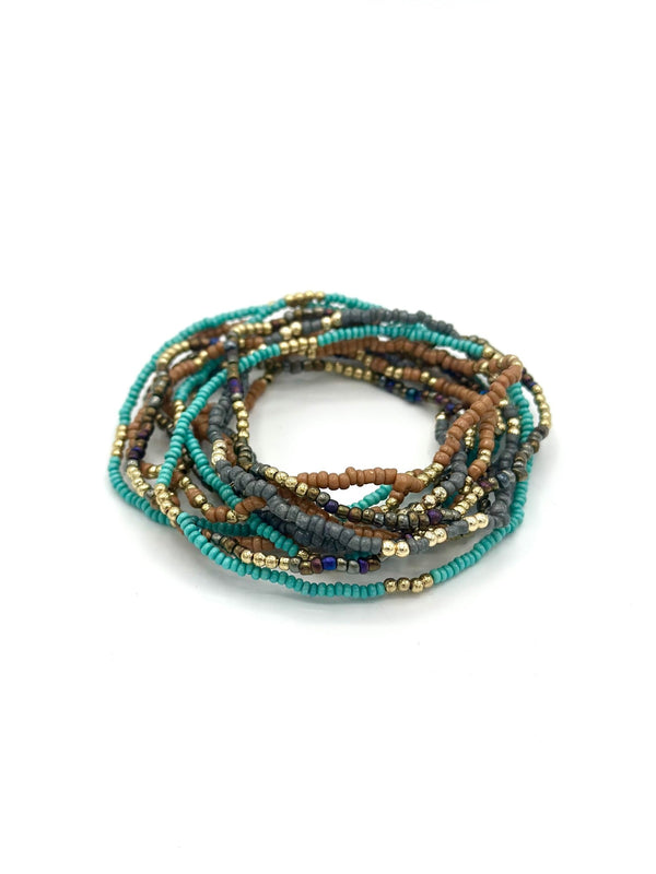 Fair Anita Southwest Flair beaded bracelet set laid flat showing glass and recycled metal beads