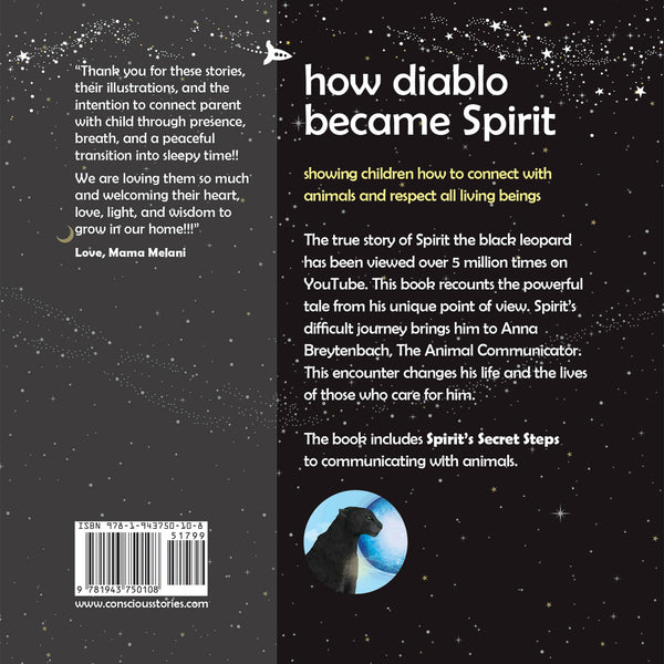 Back cover of How Diablo Became Spirit kids' picture book about animal communication