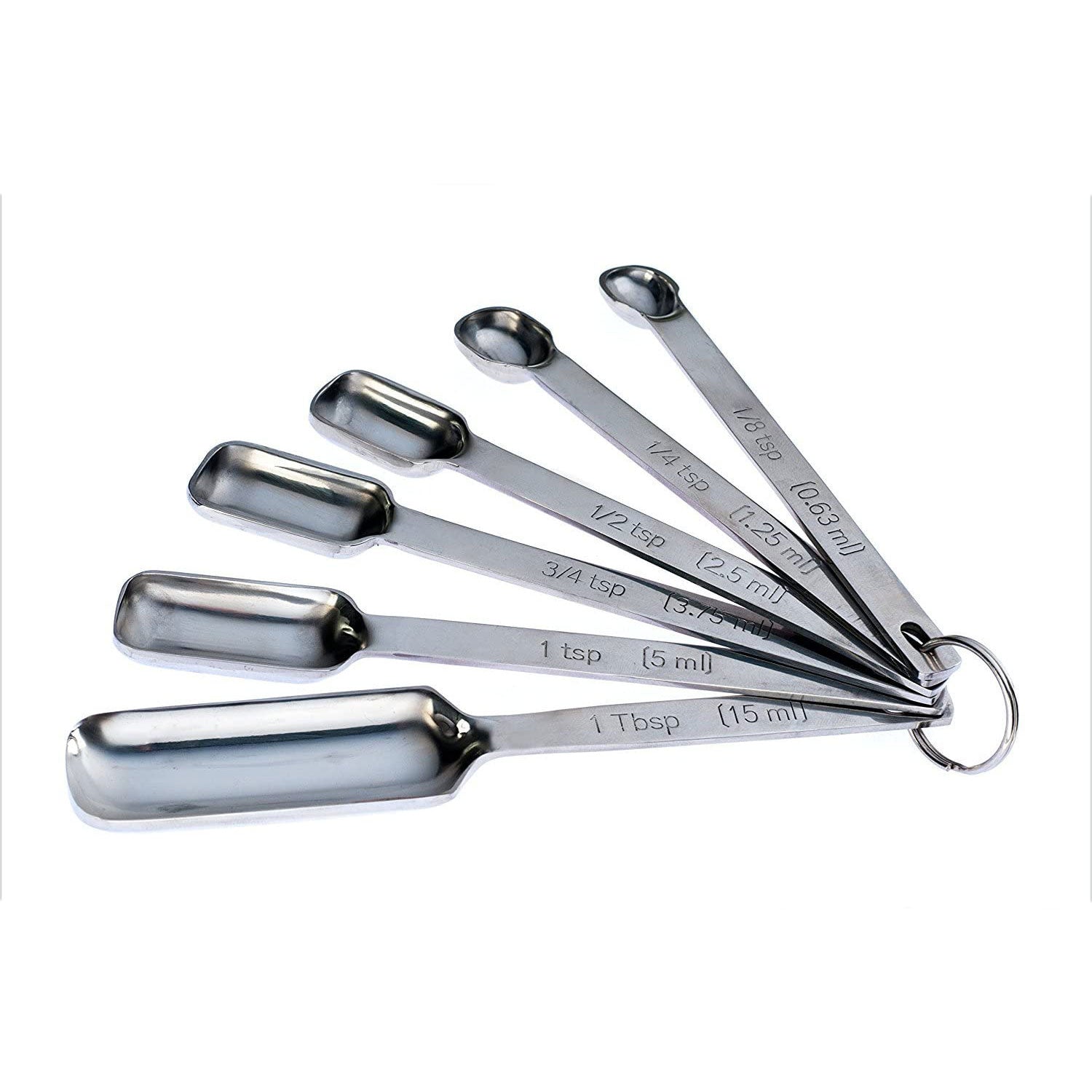 Set of 6 stainless steel measuring spoons nested together