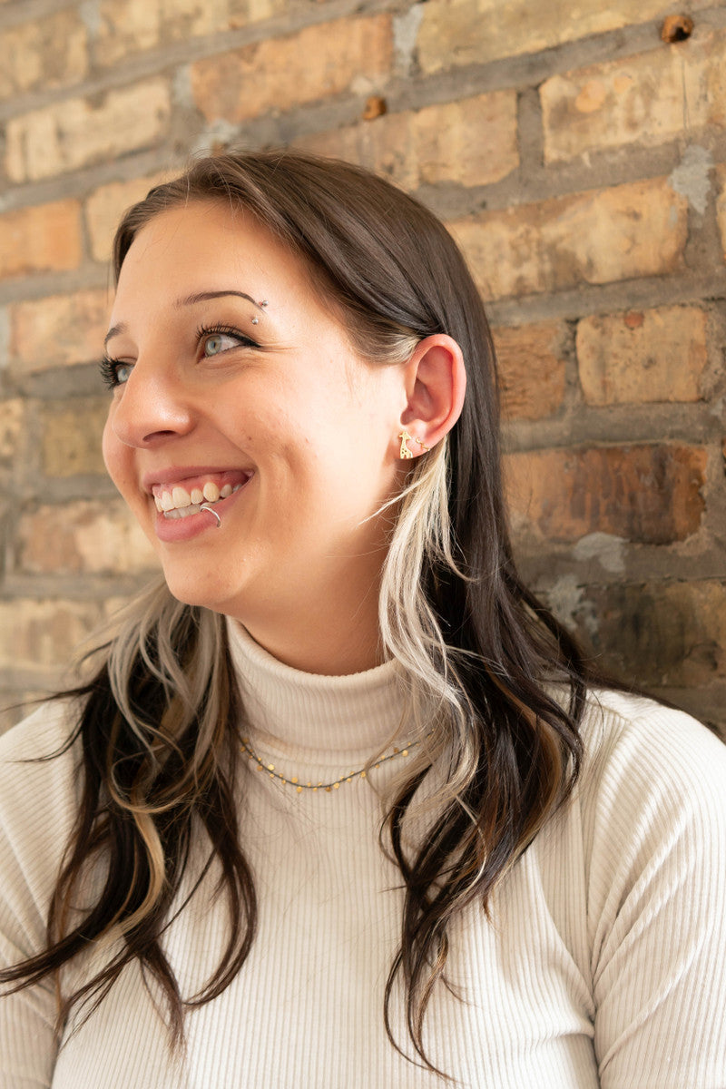 Fair Anita Stand Tall Studs brass earrings close-up product view
