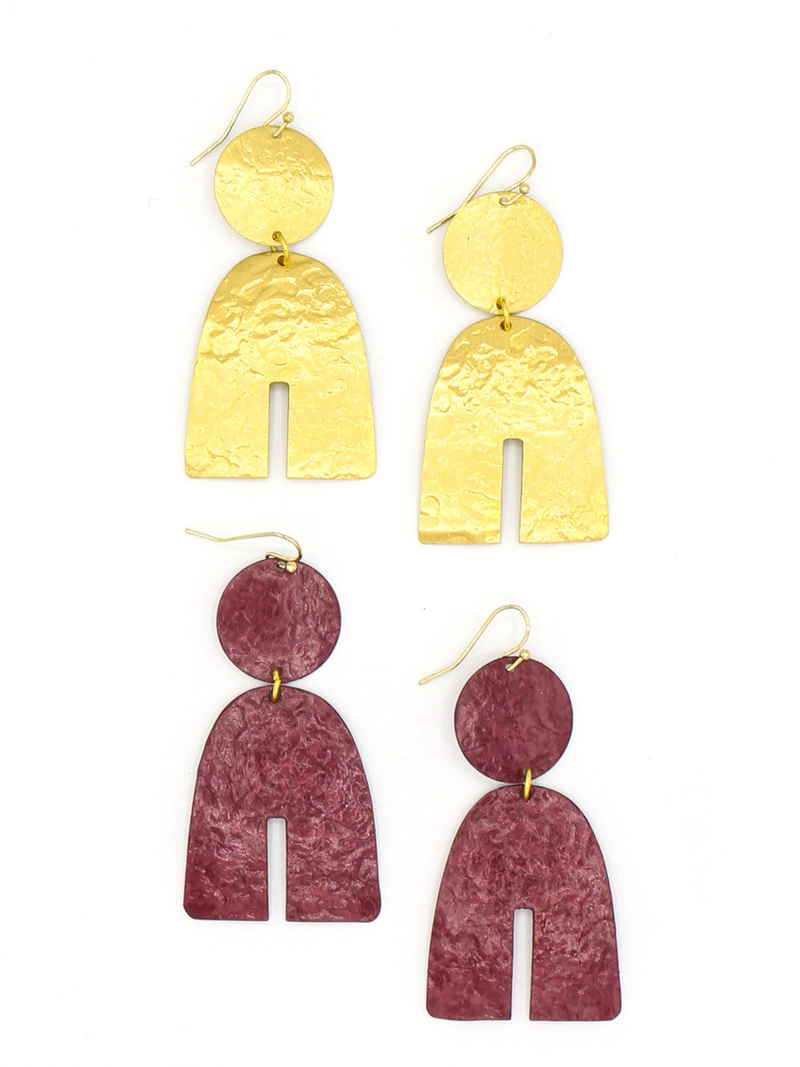 Fair Anita Statement Arch Earrings in a bold colourway, ethically handcrafted geometric U-shape dangle earrings