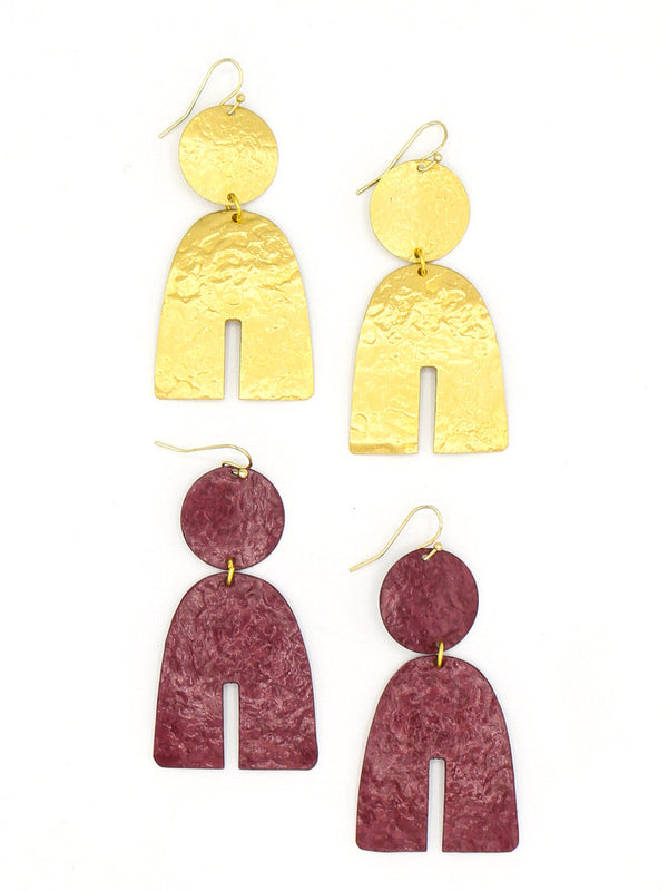 Fair Anita Statement Arch Earrings in a bold colourway, ethically handcrafted geometric U-shape dangle earrings