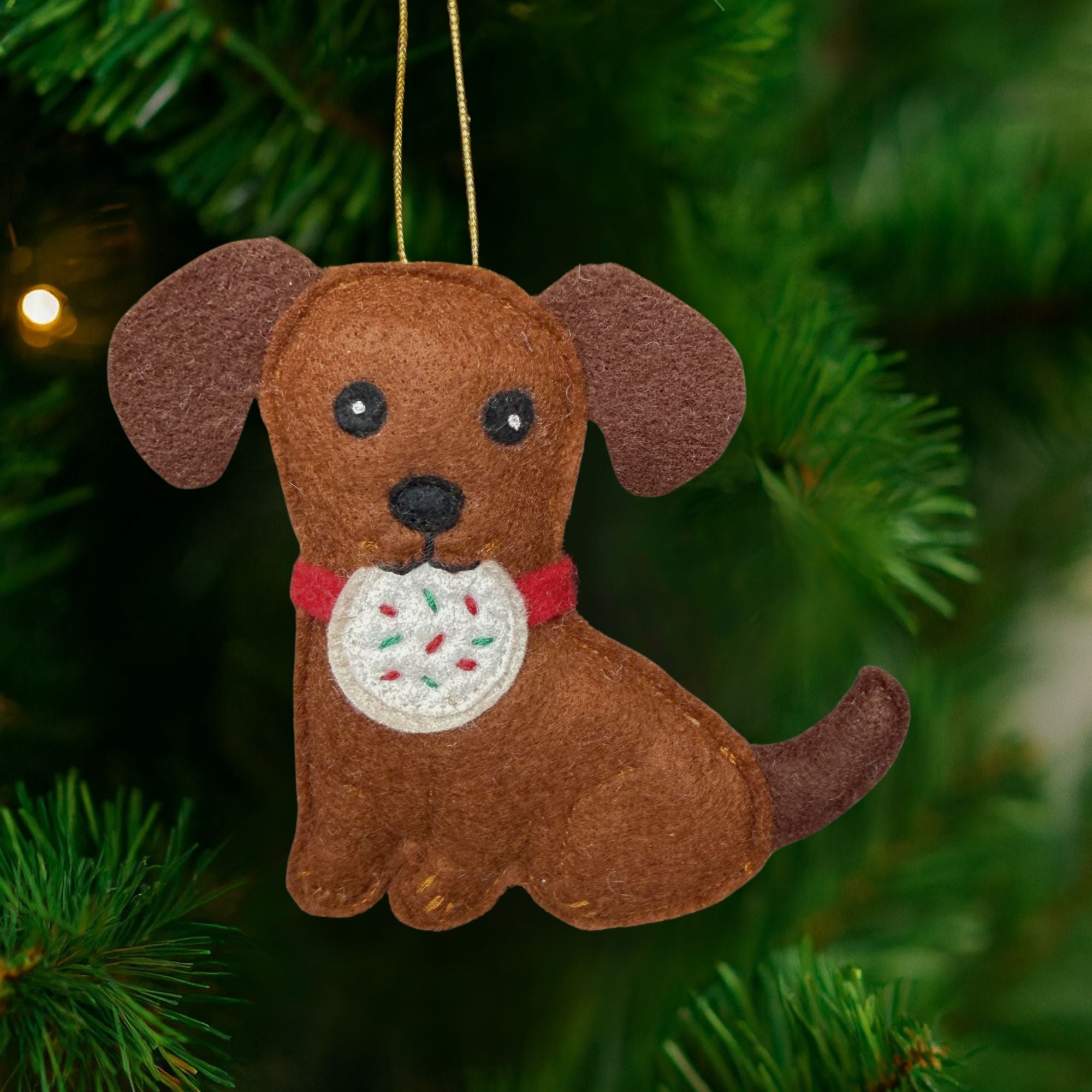 Stole Santa's Cookie Dachshund Ornament, handmade felt holiday ornament by Upavim Crafts