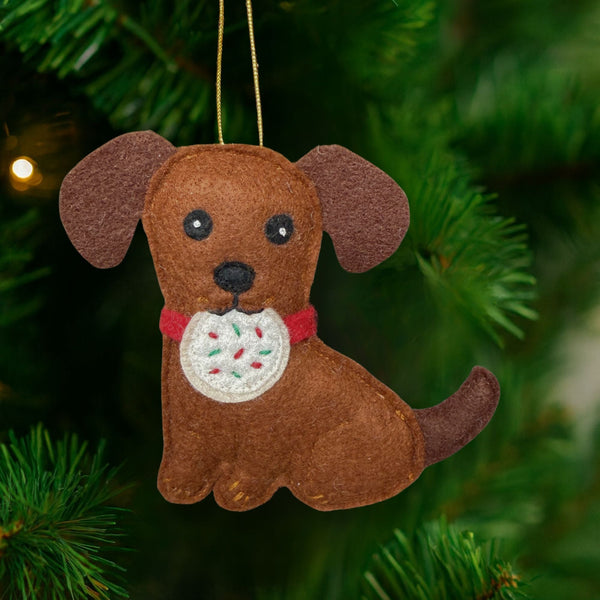 Stole Santa's Cookie Dachshund Ornament, handmade felt holiday ornament by Upavim Crafts