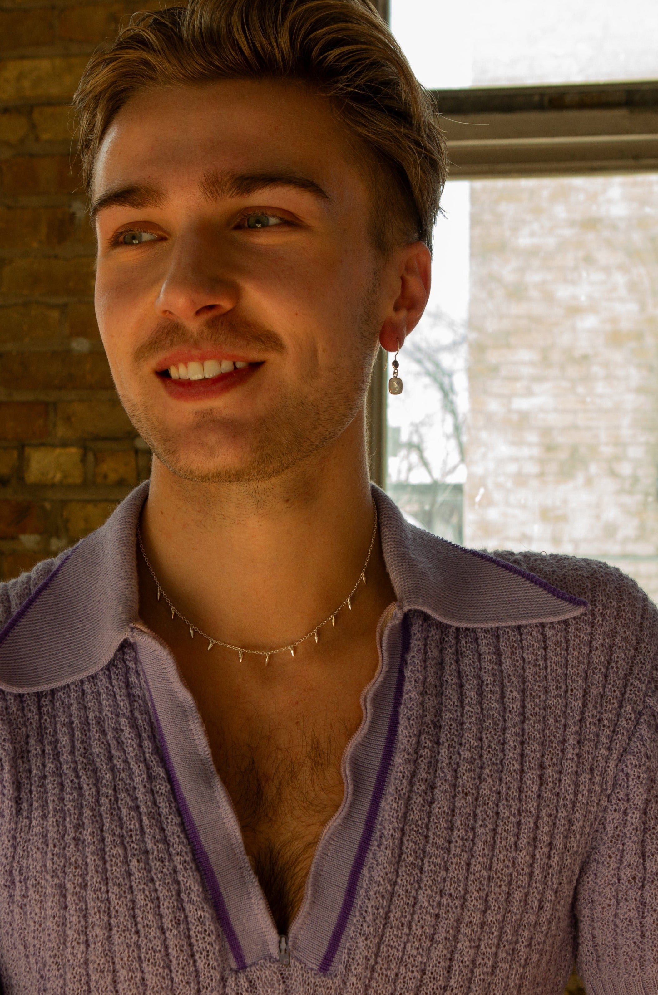Spike Charm Necklace in silver styled with Stone Skip earrings from Fair Anita's India Collection