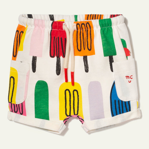 Colorful shorts with ice cream pattern on a white background
