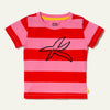 Pink and red striped t-shirt with a black starfish design on a white background