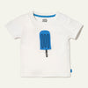 Mon Coeur recycled cotton baby t-shirt with embroidered ice pop print in blue, made from upcycled cotton