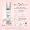 Glimmer Goddess organic triple action daily moisturizer on a pink background with product details.
