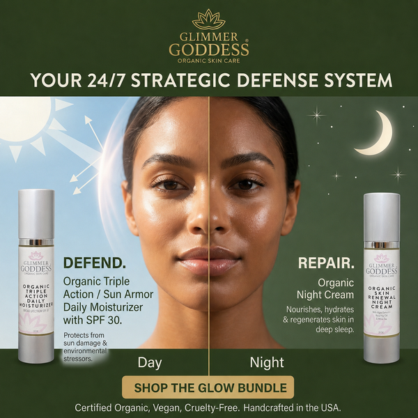 Triple Action SPF 30 Moisturizer and Skin Renewal Night Cream bundle by Glimmer Goddess