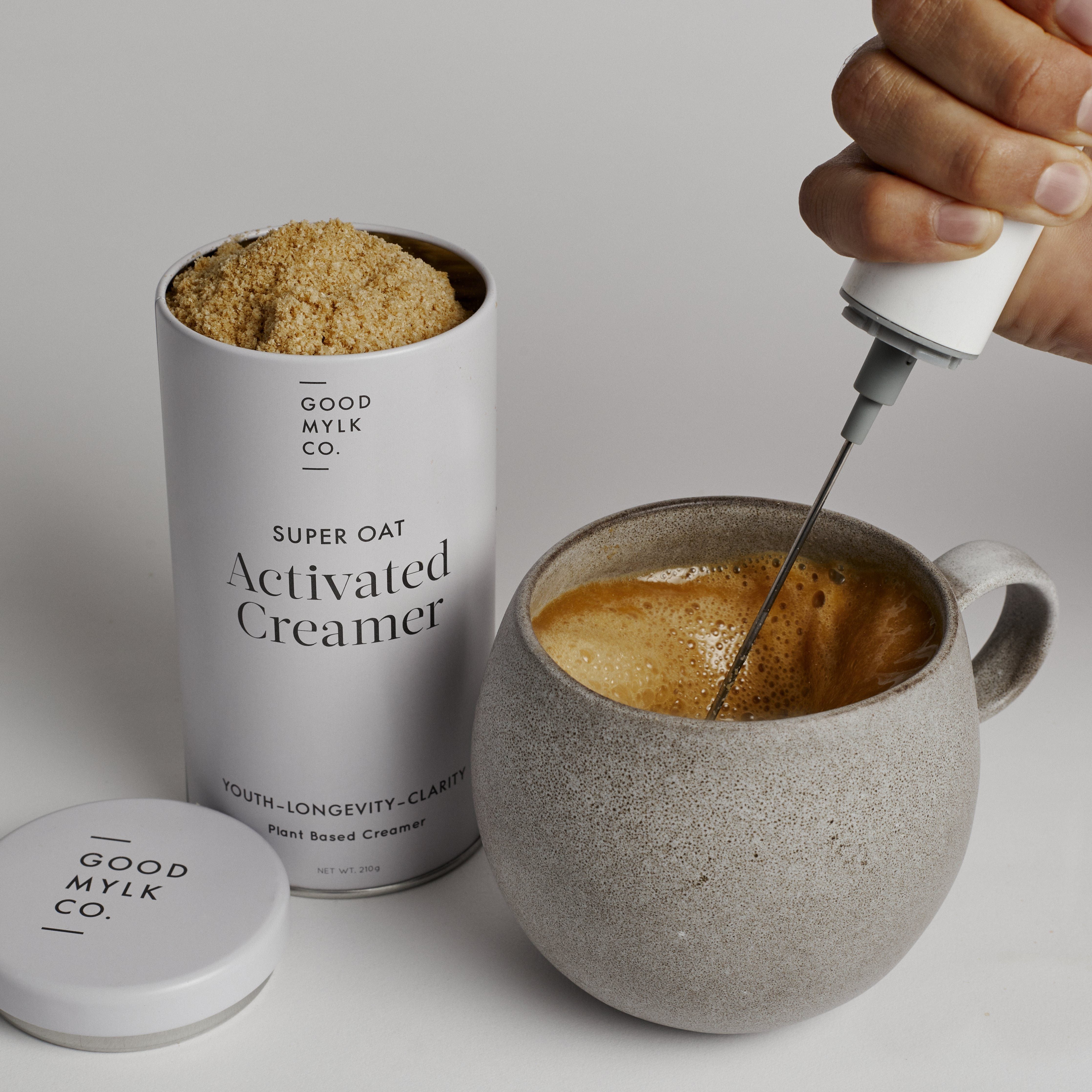 Upgrade your coffee with Goodmylk Co.'s Super Oat Activated Creamer! This frothy plant-based creamer blends deliciousness with adaptogens & mushrooms for holistic wellness. Enjoy organic ingredients, support focus, immunity, & more. Shop now & fuel your day with goodness & mindful choices!