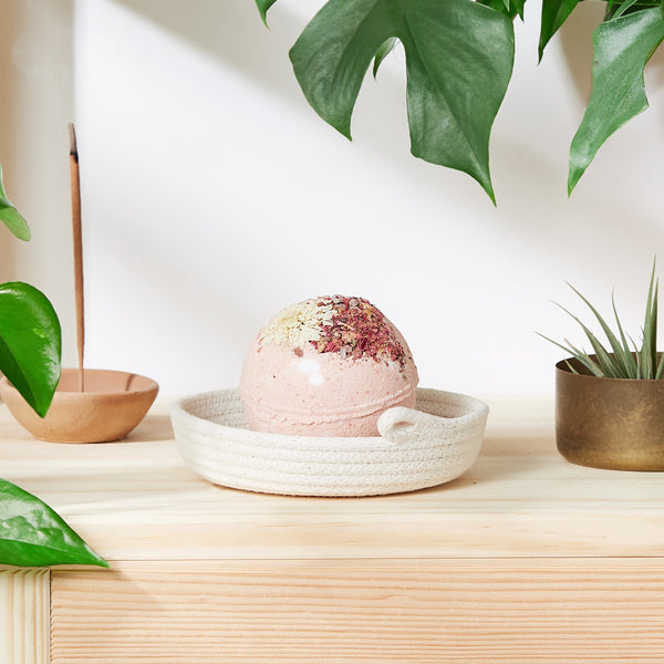 Organic crystal bath bomb with surprise crystal inside, scented with rose lavender and sweet orange by Butter Me Up Organics