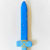 Blue sword with gold accents on a white background