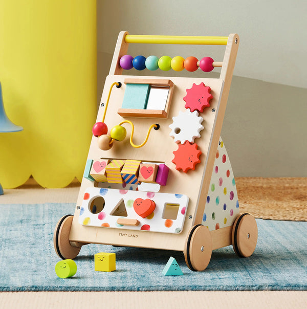 Tiny Land Rainbow Wooden Baby Walker – Natural Wood Activity Push Toy