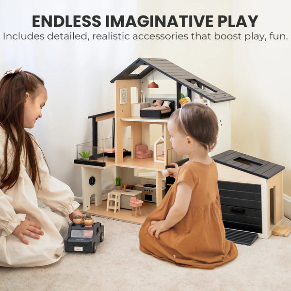 Tiny Land Sweetwood Edge dollhouse with modern furniture and accessories