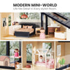 Tiny Land wooden dollhouse garage with flip-up door and workbench