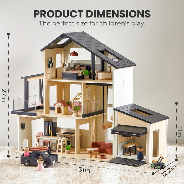 Tiny Land dollhouse and garage bundle set up together as one play world