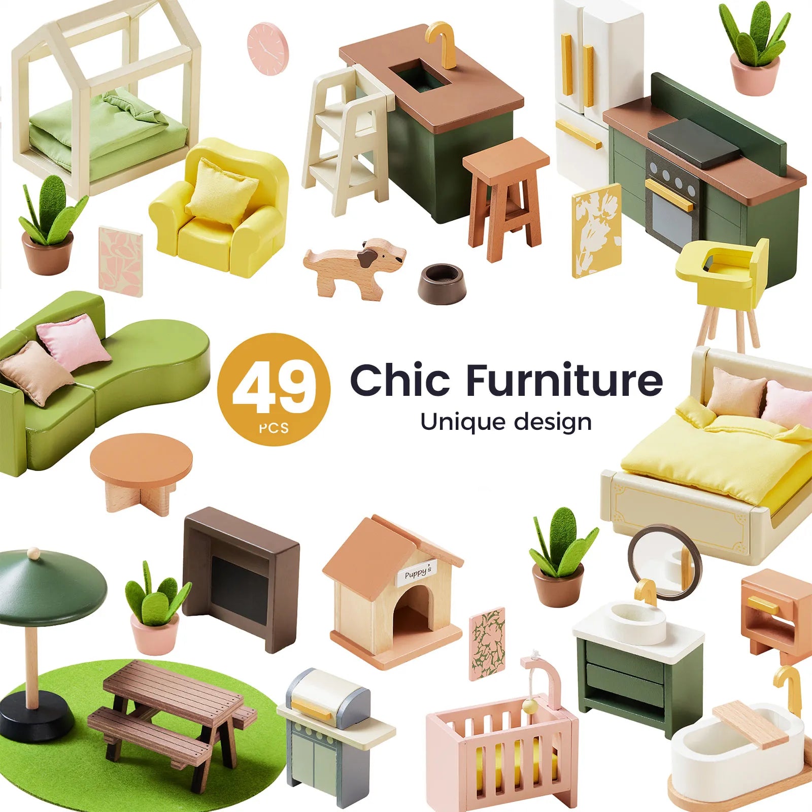 Tiny Land Sweetwood Edge dollhouse product image showing its rooms and furniture