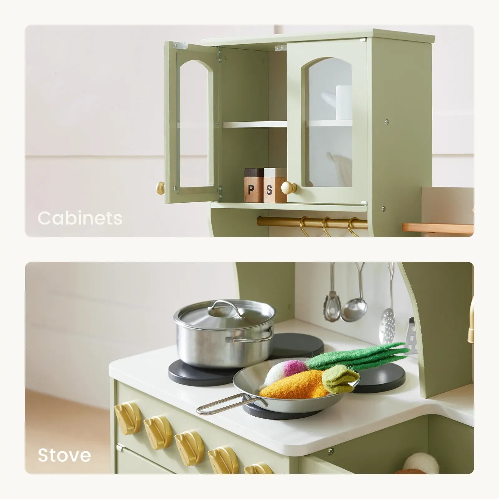 Tiny Land® Pretend Play Kitchen for Toddlers - Serenity Wooden Kitchen – Green