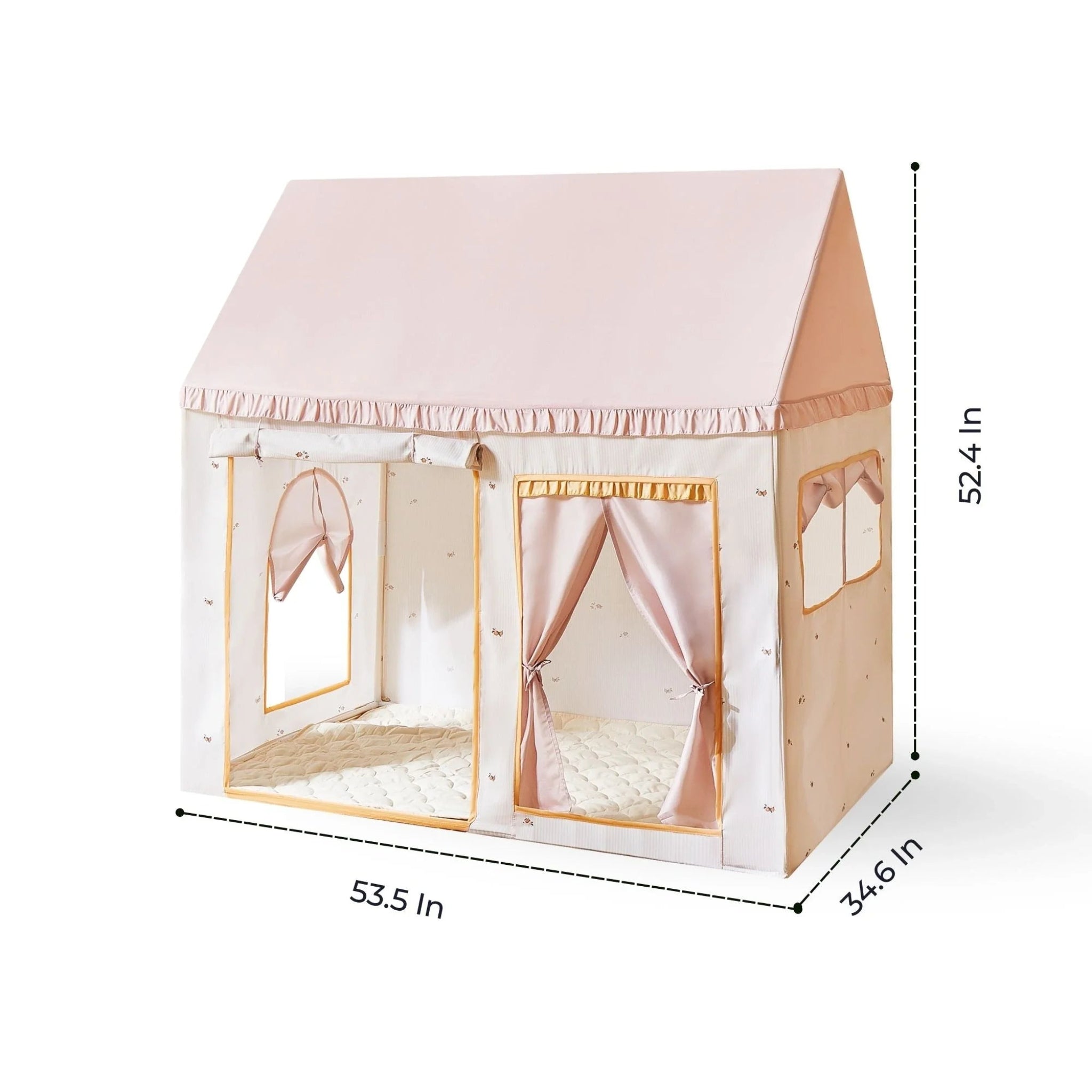 Children's play tent with dimensions on a white background