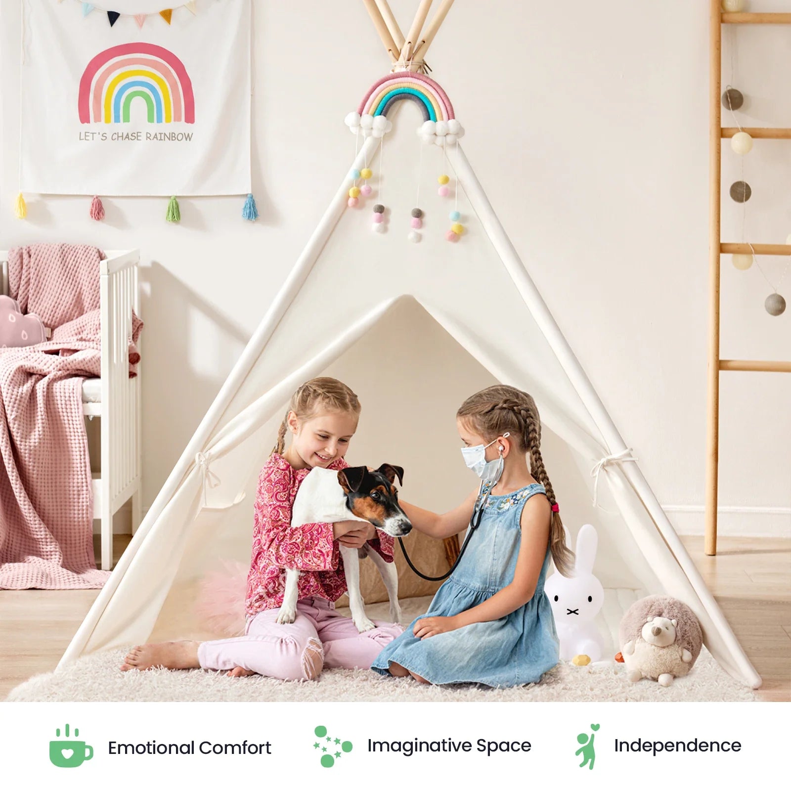 Tiny Land® Kids Teepee Tent with Padded Floor Mat – Cotton Canvas Play Tent