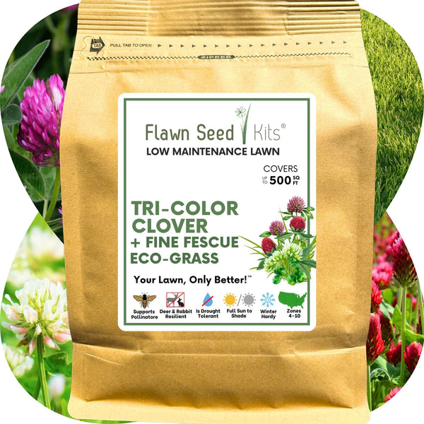 🌿 TRI‑Color Clover + Mow Less Grass Seed – Pollinator‑Friendly Lawn Solution