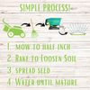 Step-by-step lawn care process on a wooden background with gardening tools icons.
