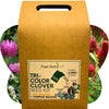 Tri-color clover seed kit packaging with floral background