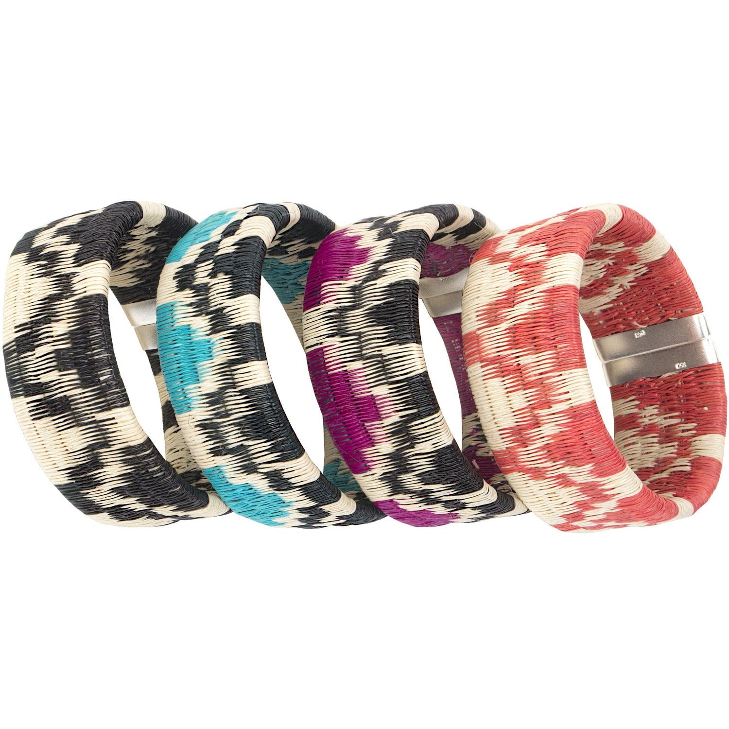 Group of handwoven Mountain palm cuff bracelets by Tulia x HHPLift made by Wounaan artisans in Colombia