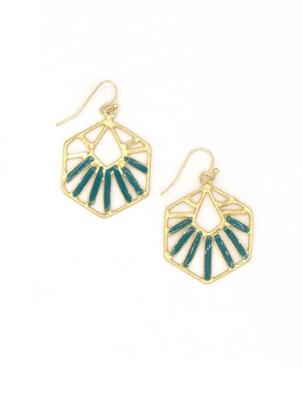 Teal and gold nickel-free starburst earrings by Fair Anita, ethically made in India