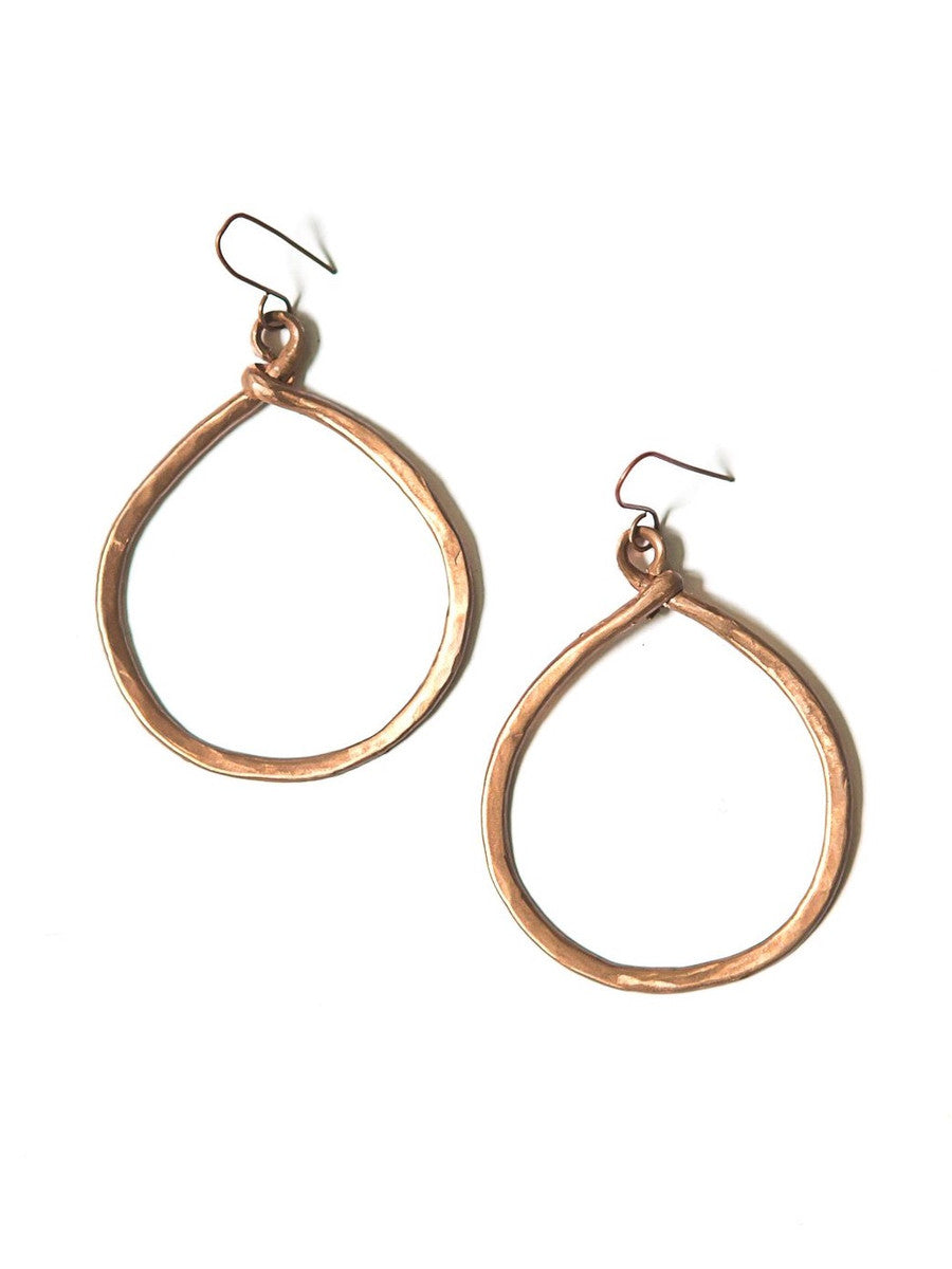 Terracotta hammered copper loop earrings handmade by Fair Anita women artisans in Peru