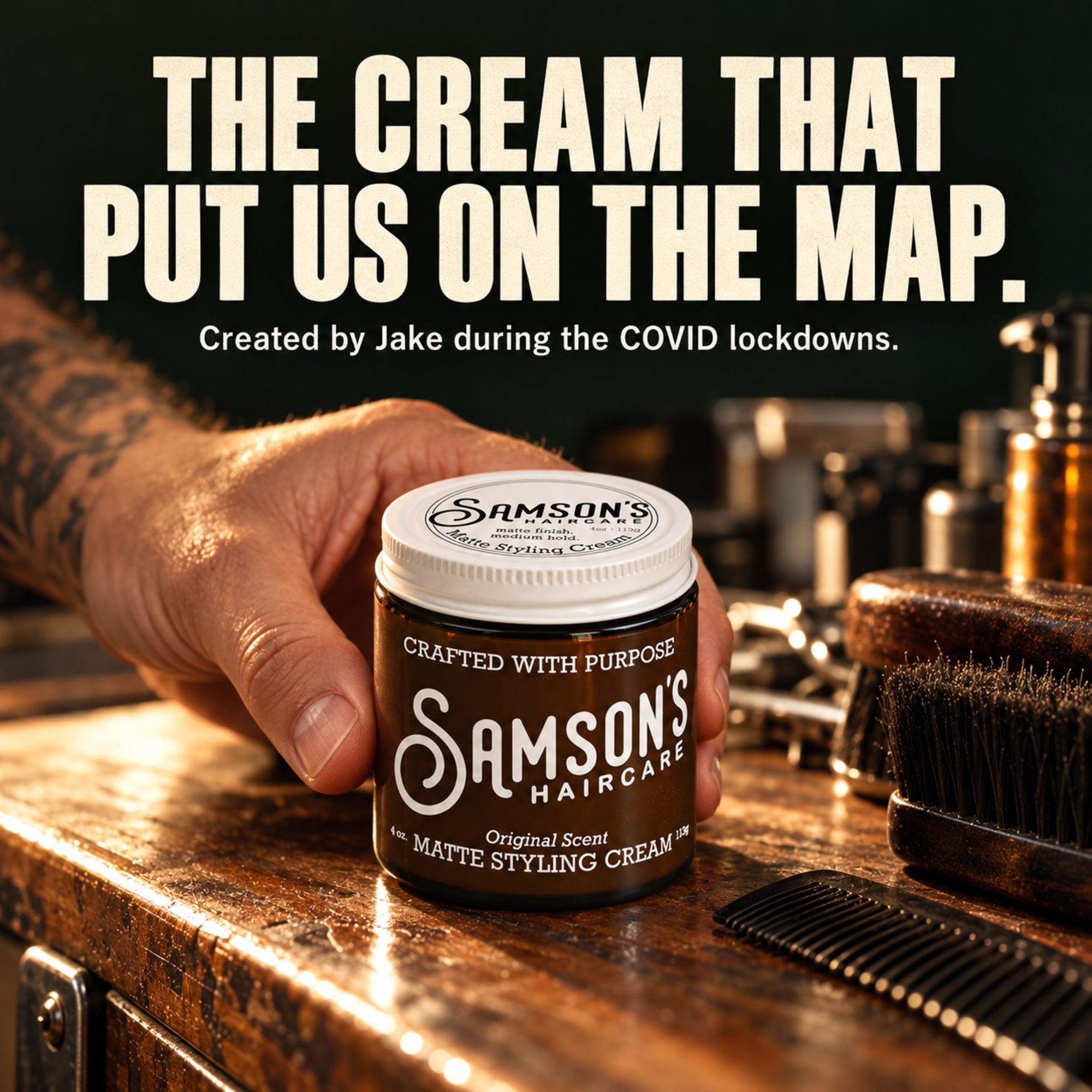 Samson's Matte Styling Cream – Natural Hold, No Shine | 4 oz