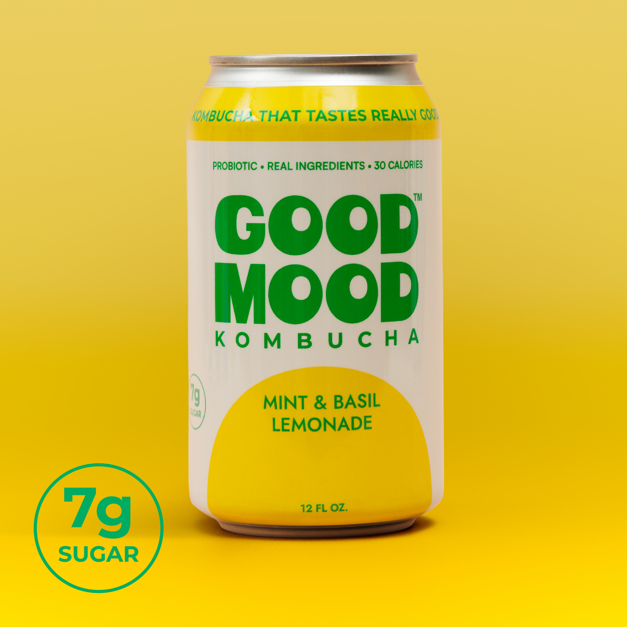 GoodMood Kombucha Mint & Basil Lemonade bottle label close-up